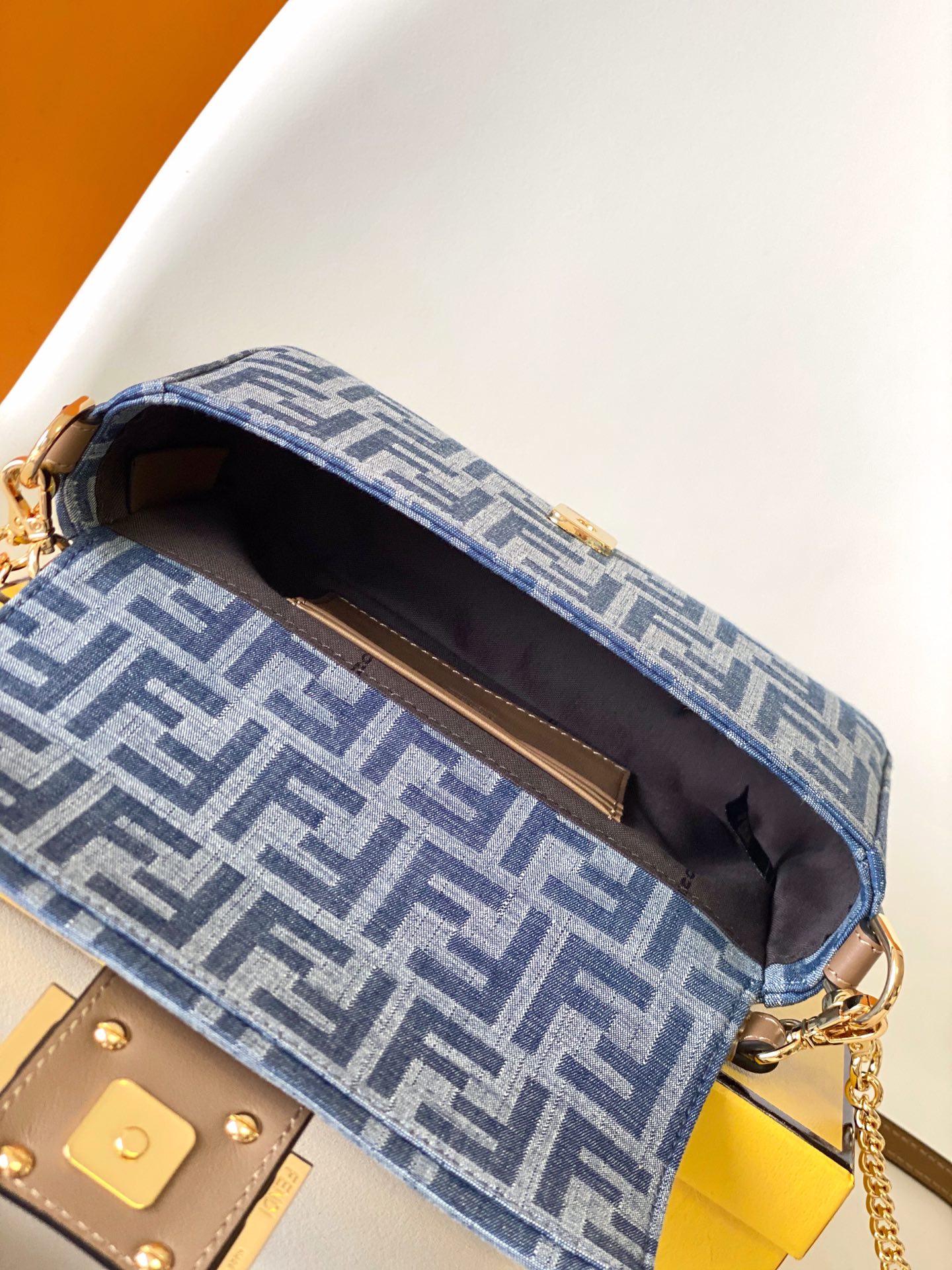 Fendi Mini Baguette FF Chenille Shoulder Bag Blue